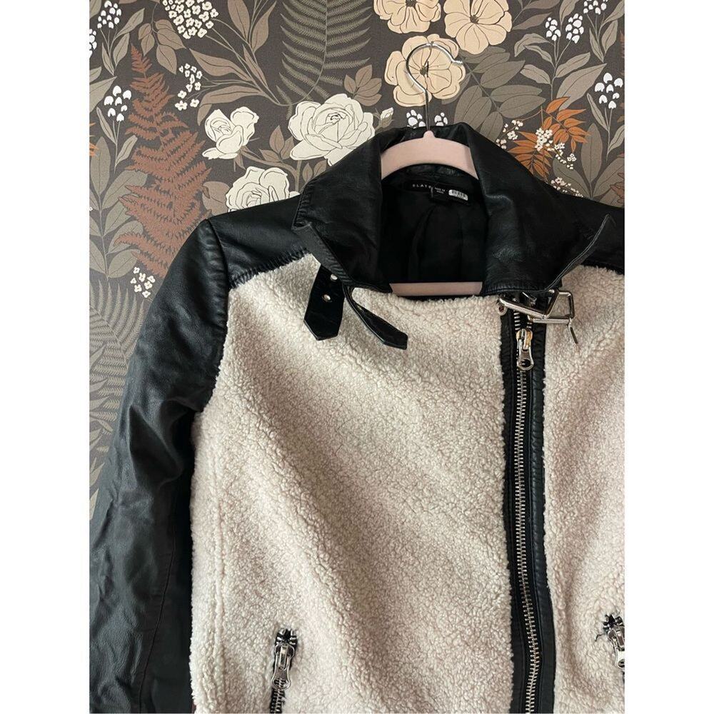 Slate & Willow Women's Black & Cream Faux Sherpa Aviator Leather Moto Jacket XS - Picture 11 of 13